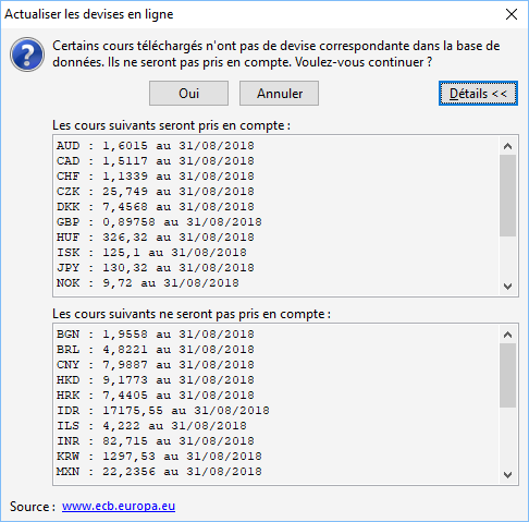 Interface d&#39;actualisation en ligne des devises