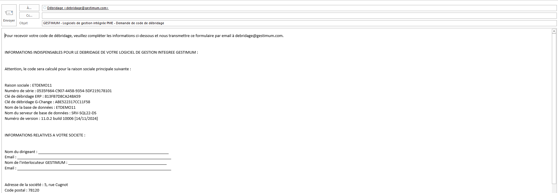Email de demande de débridage