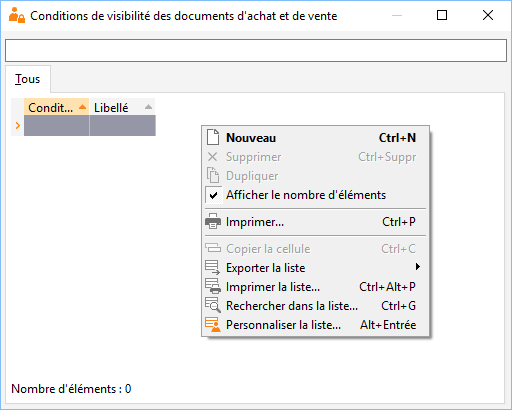 Menu nouvelle condition de visibilité