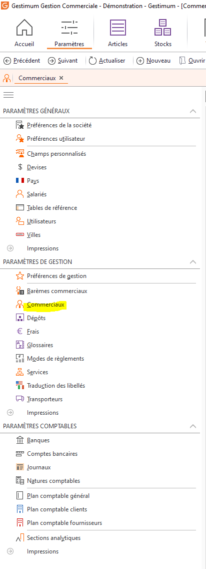 Menu commerciaux