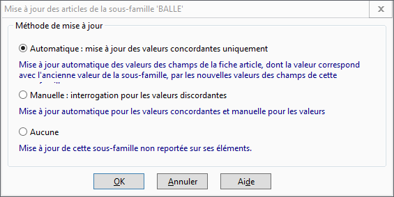 Mise jour sous famille