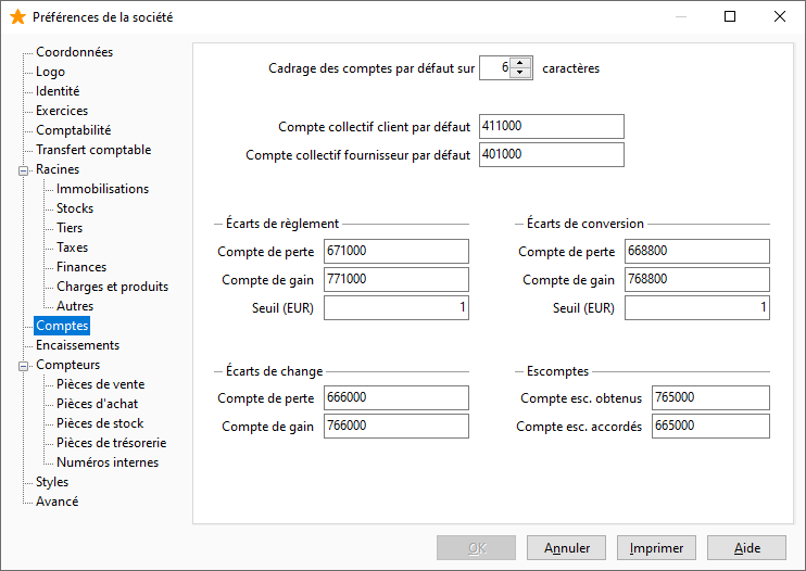 Onglet comptes