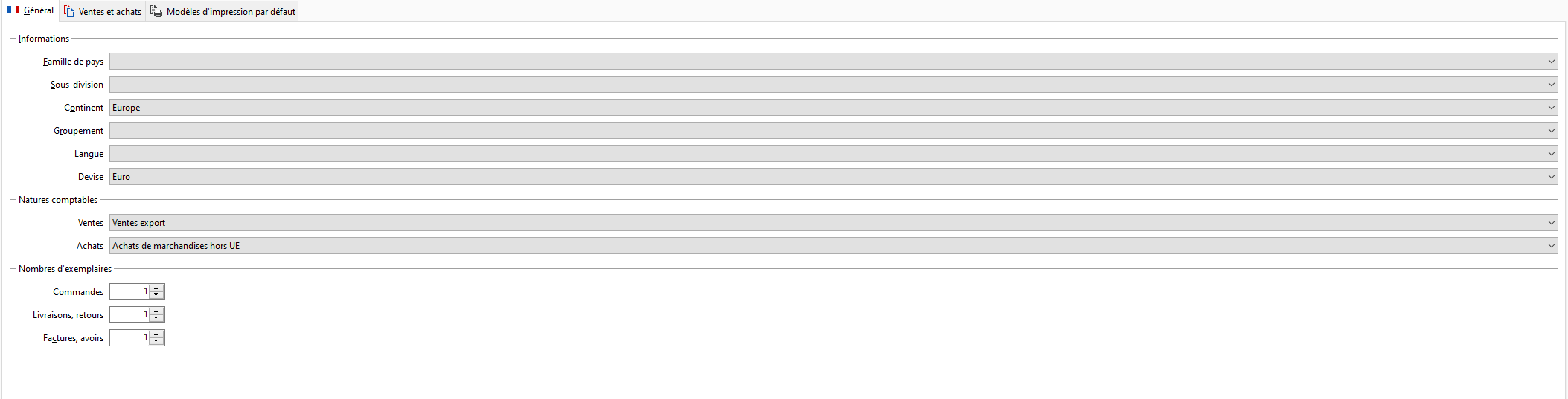 Interface de l&#39;onglet Général