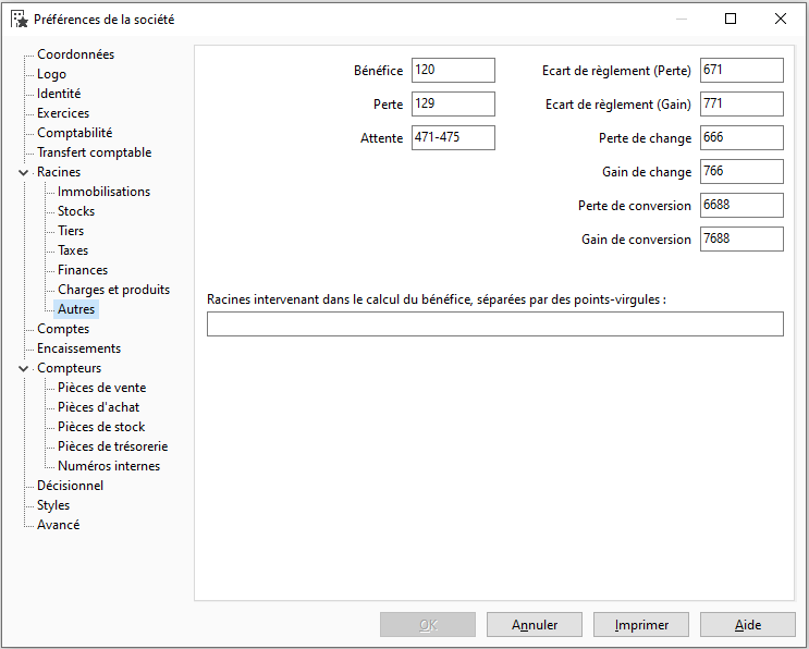 Onglet racines autres