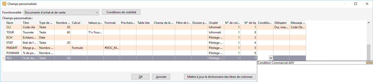 Sélection condition de visibilité