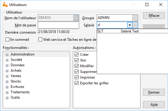 Utilisateur affectation salarié